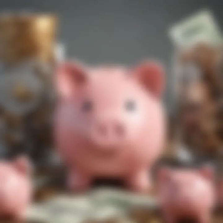 A close-up of savings tools like apps and piggy banks