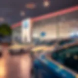 Modern car dealership showcasing new vehicles