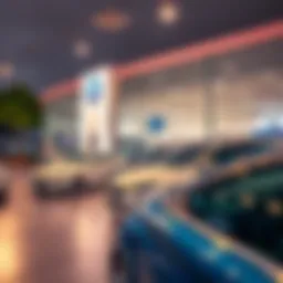 Modern car dealership showcasing new vehicles
