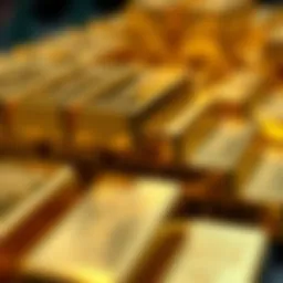 Close-up view of gold bars stacked securely