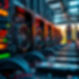 A close-up of advanced mining rigs performing calculations