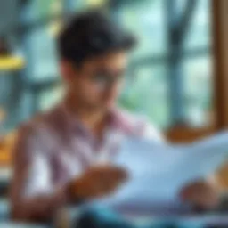 A thoughtful young individual reviewing financial documents