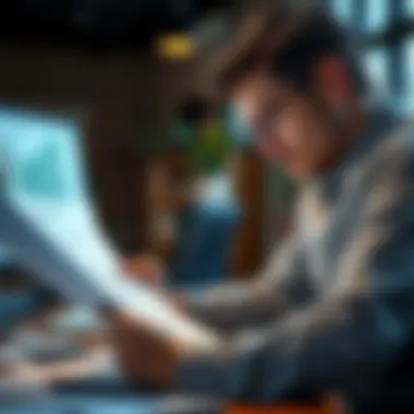 Analyzing Property Documents A person analyzing property documents