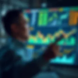 A financial analyst reviewing market trends on a digital dashboard