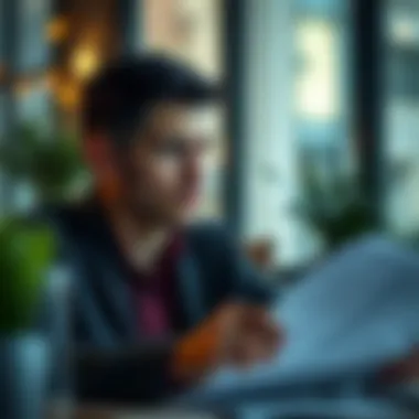 Reviewing Financial Documents A thoughtful individual reviewing financial documents