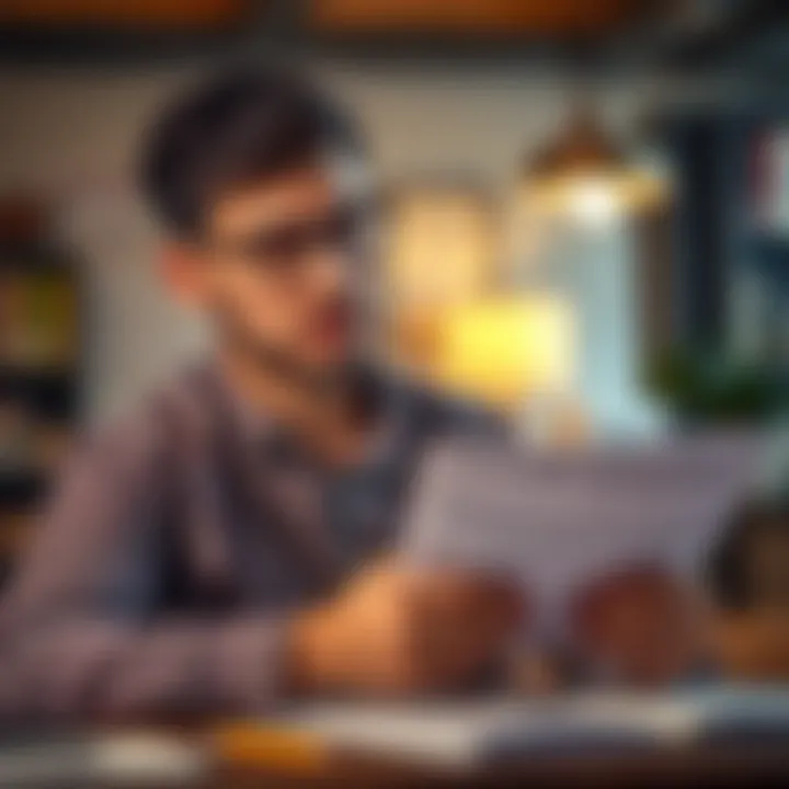 Reviewing Tax Documents A thoughtful individual reviewing tax documents